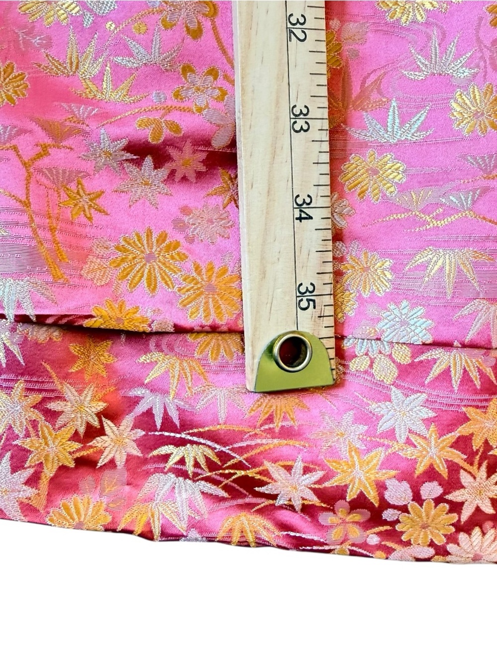 Handmade Silk Brocade Dress Pink Gold Floral Asian Inspired Bow Waist Small - Picture 11 of 11